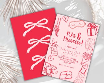 Coquette PJs & Prosecco Invitation: Galentines Slumber Party (Printable)