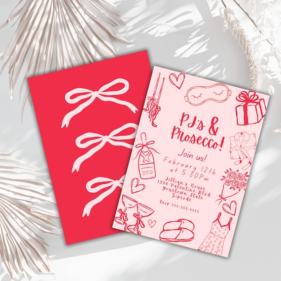Coquette PJs & Prosecco Invitation: Galentines Slumber Party (Printable)