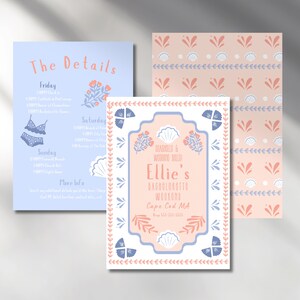 Editable seashells wedding bells bachelorette invitation beach cabana invite beach seaside cape Hamptons bach weekend itinerary evite