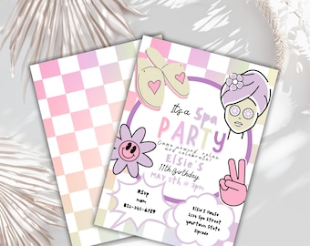 Editable Spa Birthday Party Invitation, Pastel Colors (Printable)