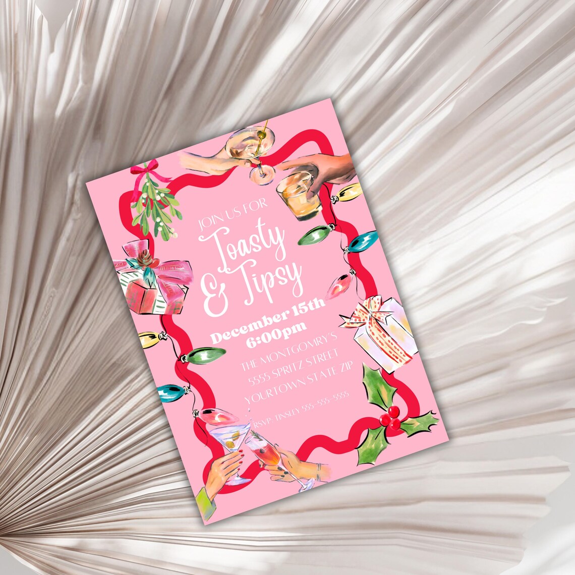 Editable Toasty & Tipsy Christmas Cocktail Party Invitation Cheerful ...