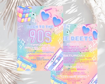 90s Bachelorette Party Invite, Iridescent Pastel Theme (Digital Template)