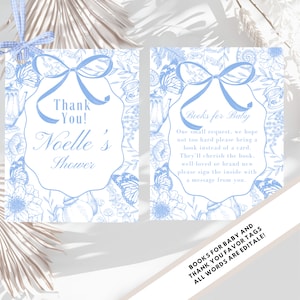Editable tea party  baby shower registry books for baby cards registry insert ,  books for baby invite card registry blue bow tea time