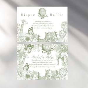 Des livres d'aventures modifiables pour une douche de bébé, une tombola de couches, une toile safari, un thème animal sauvage, un insert élégant pour bébé, un animal de fête à imprimer