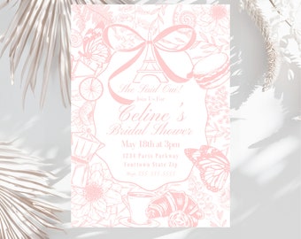 Paris Bridal Shower Invitation, Eiffel Tower, Blush Pink (Editable Template)
