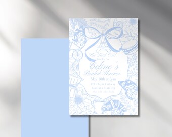 Paris Bridal Shower Invitation: Eiffel Tower, Bow (Digital Template)