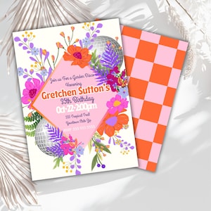 Invitación de cumpleaños de discoteca tropical: invitación editable para fiesta en el jardín (12,7 x 18,8 cm)