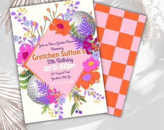 Tropical Disco Birthday Invitation: Editable Garden Party Invite (5x7 in)