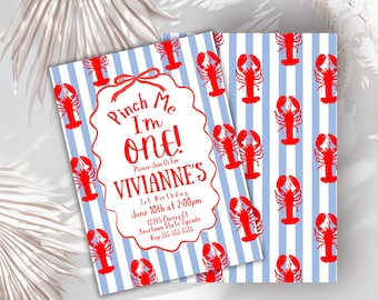 Digital lobster 1st birthday pinch me first birthday lobster nautical Maine squeeze preppy lobster boil bake fisherman aesthetic printable