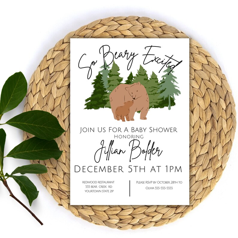 Editable Bear Theme Baby Shower, so Beary Excited, Modern Woodland ...