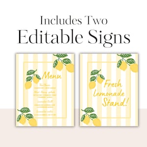Editable lemonade stand sign menu baby shower lemonade bar favor lemonade buffet yellow lemonade drink menu  shower Printable