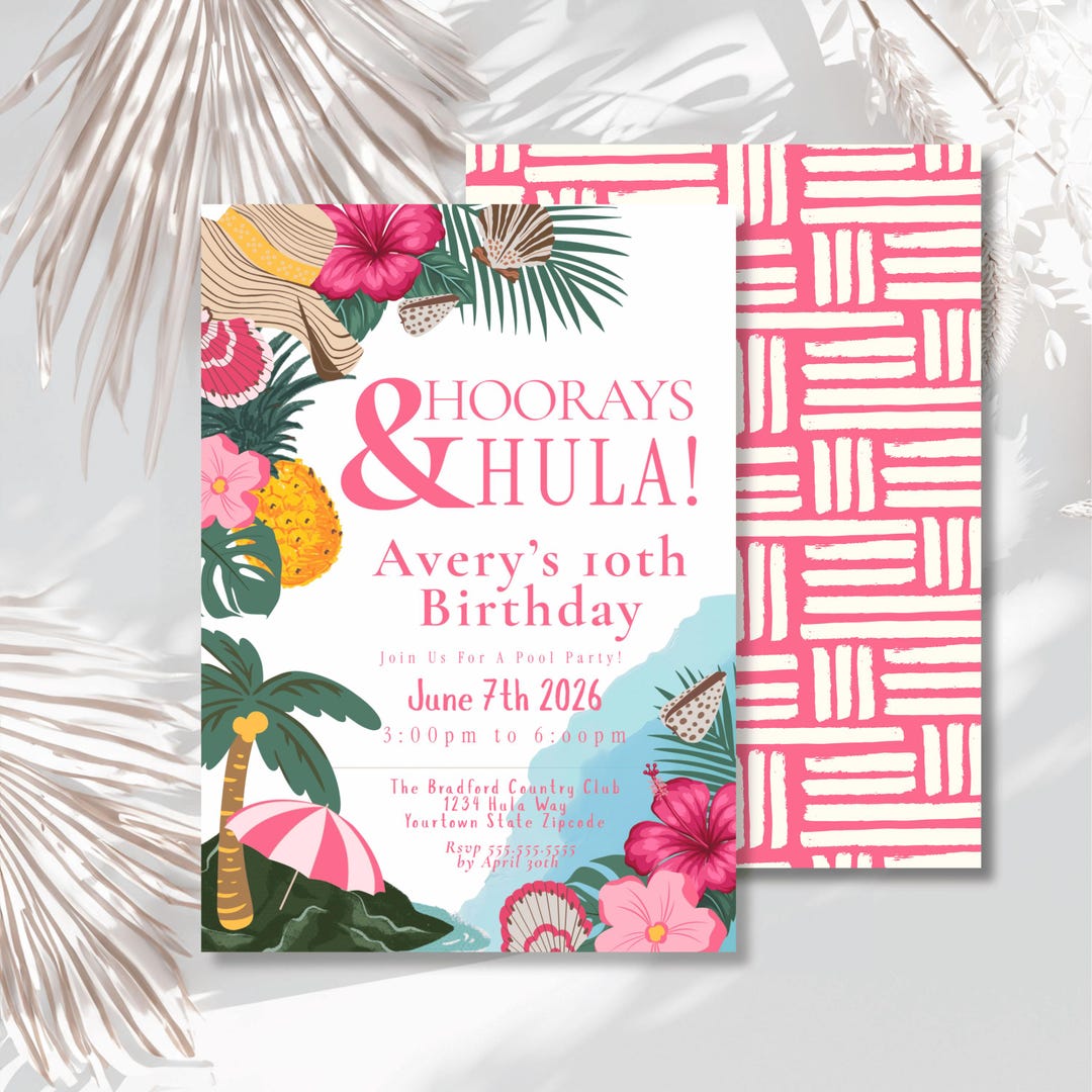 Editable Luau Pool Party Invitation, Retro Hawaiian Themed Party Design ...
