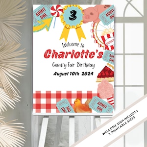 County Fair Party - bearbeitbares Willkommensschild -Eintrittskartenpartyschild -Messeplakat - Schweinepartydekor Canva druckbares Partydekor Sofort Download