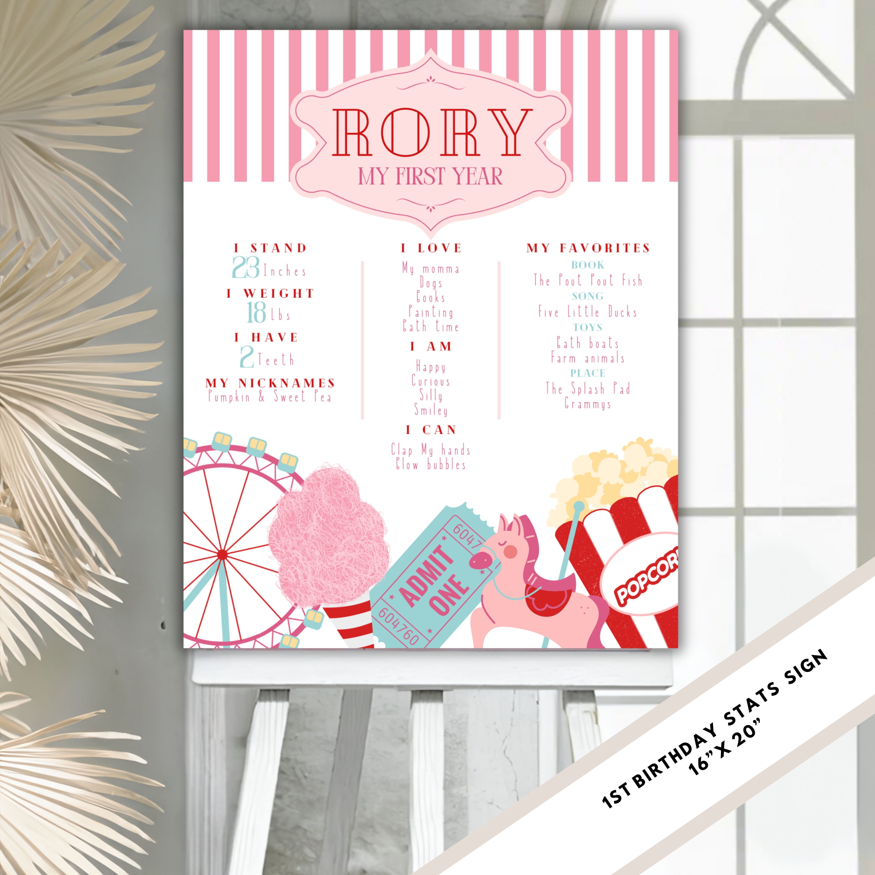 Editable circus theme  first birthday stats sign  , 1st birthday baby tent carnival ticket first birthday sign , printable template