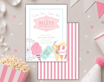 Bearbeitbare 3 Ring Zirkus Einladung Karneval Thema 3. Geburtstag größte Vintage Zirkus Karte Retro Party Pastell Zirkus Sofort Download