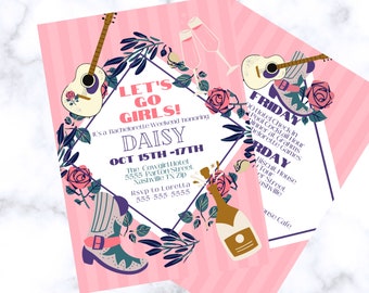 Invitaciones editables para despedida de soltera en Nashville: Rodeo de vaqueras (plantilla digital)