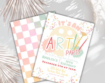 Art Party Invitation: Pastel Iridescent Paint party Theme (Printable Template)