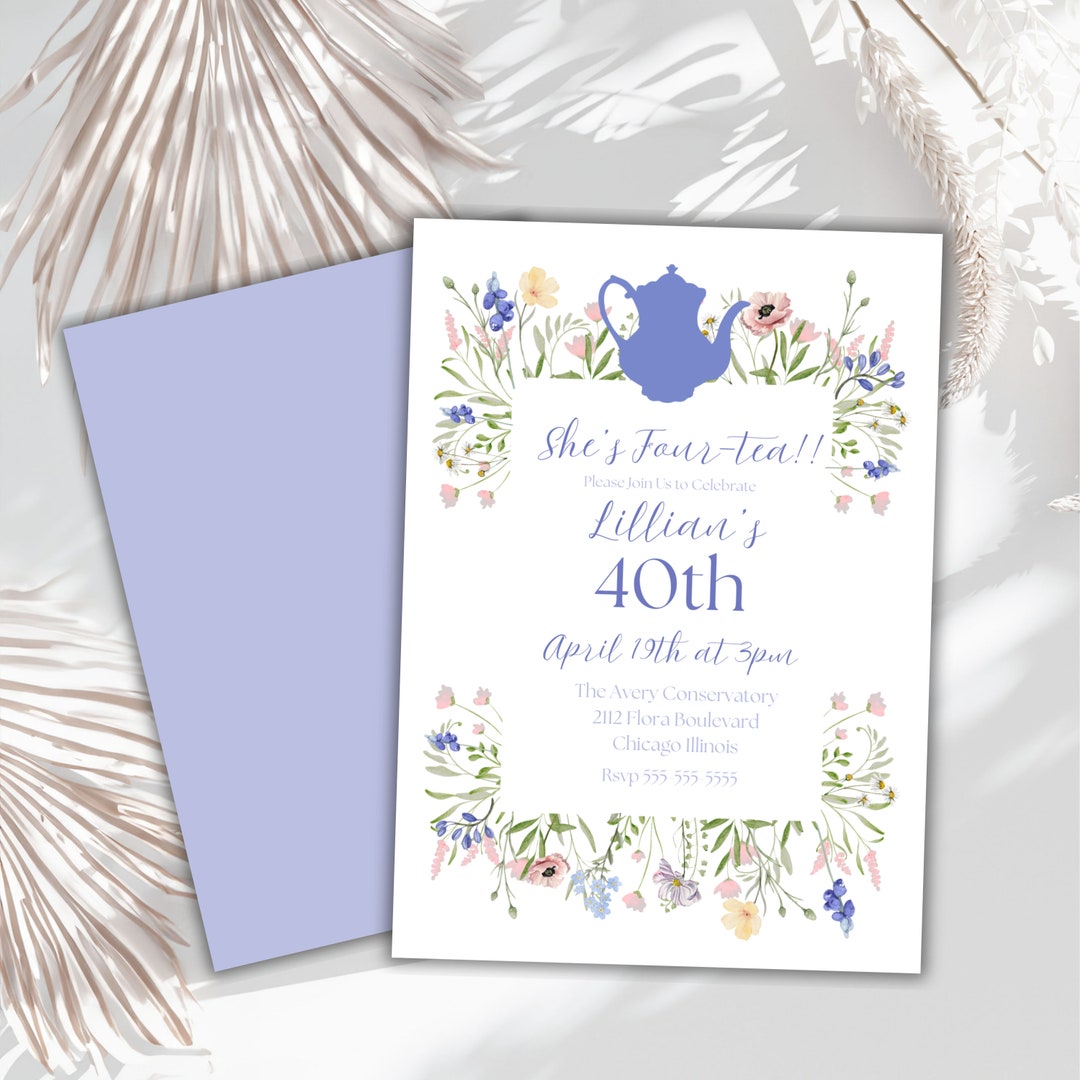 Time Four Tea Invitation Digital Four-tea 40th Birthday Tea Party Invitation Mad Hatter Party ...