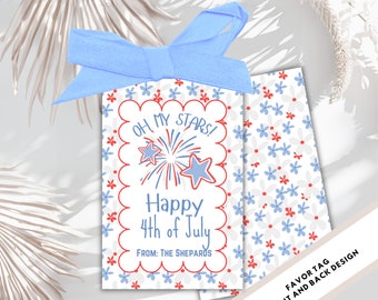 Editable happy 4th of July favor tags fireworks Fourth of July  label tag American flag USA party  theme thank you gift tags