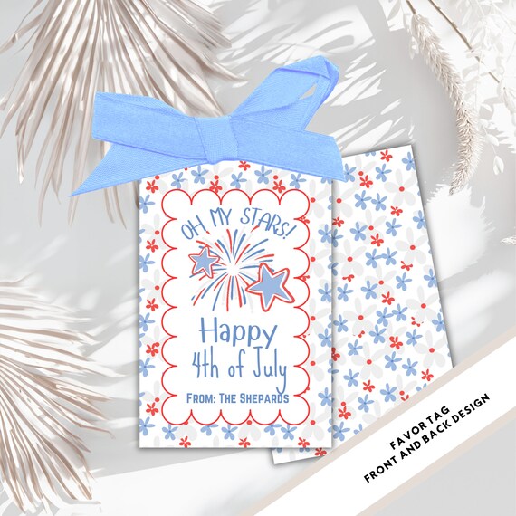 Editable happy 4th of July favor tags fireworks Fourth of July  label tag American flag USA party  theme thank you gift tags