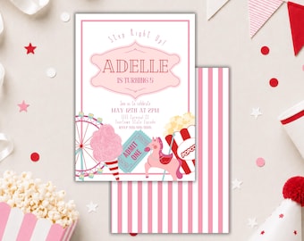 Invitación de cumpleaños con temática de circo vintage: diseño de carnaval en tonos pastel (descarga digital)