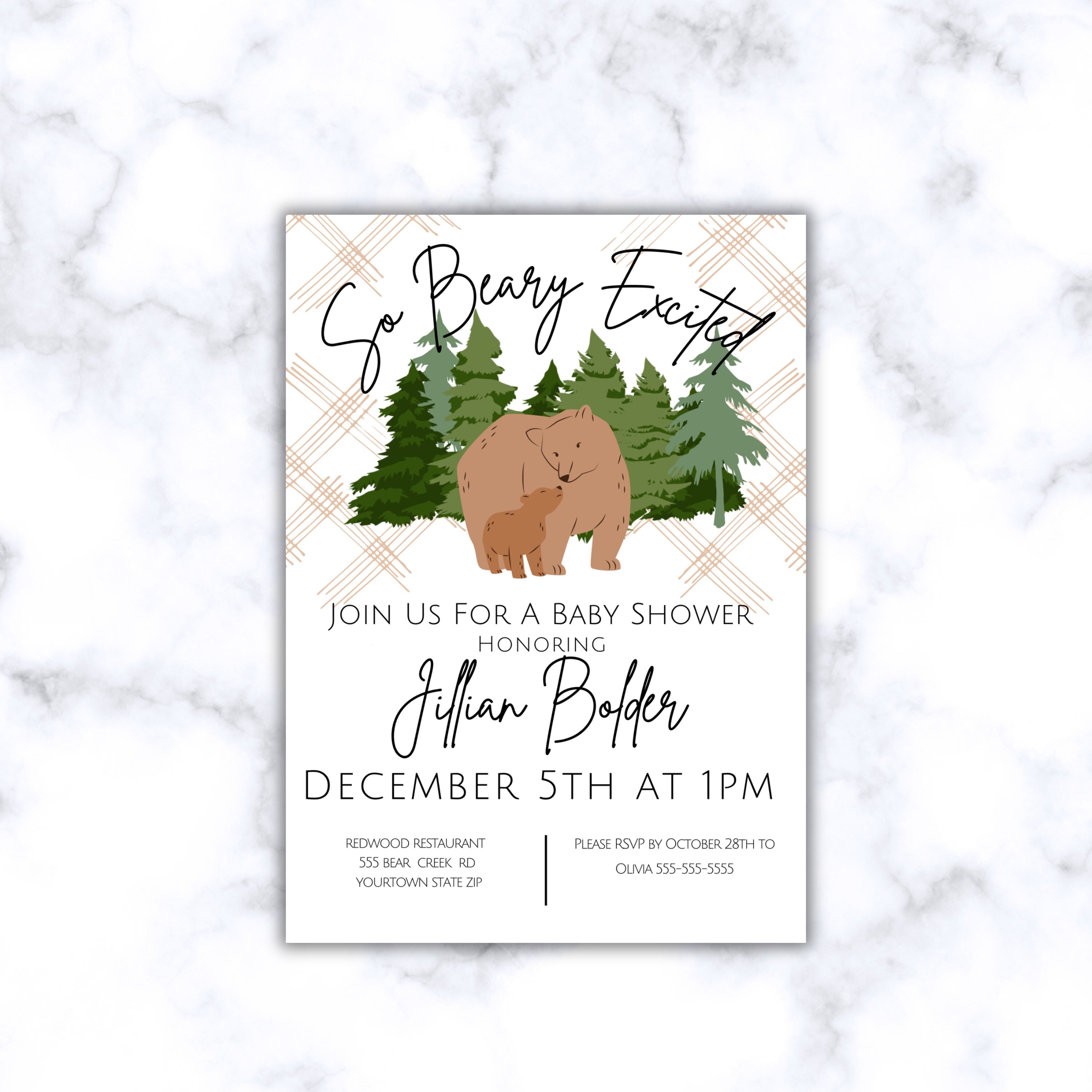 Editable Bear Theme Baby Shower, Modern Woodland Camping Baby Shower ...