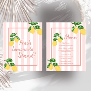 Editable lemonade stand sign menu birthday party  lemonade bar favor lemonade buffet lemonade drink menu  shower Printable