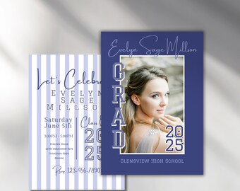 Editable bow Graduation photo Invitation open house Class of 2025 Editable Grad Party Invite Pink evite high school graduate Download