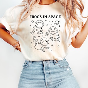 Frogs in Space Shirt, Funny Frog Tshirt, Hand Drawn Amphibian Space Tee, Monochrome Frog Graphic Tee, Cute Frogs Shirt, Frog Shirt,