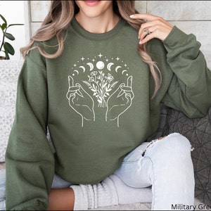 Wildflowers Sweatshirt, Moon Phases Sweatshirt, Celestial Sweatshirt, Magical Sweatshirt, Mystic Moon Sweatshirt, Gift For Her, Sweatshirt