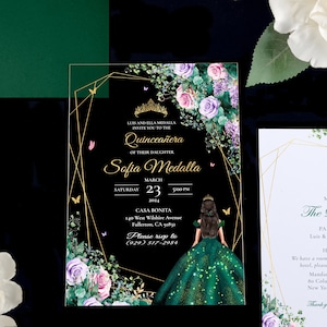 Clear Acrylic Quinceañera Invitation: Enchanted Forest, Floral Butterflies