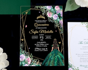 Clear Acrylic Quinceañera Invitation: Enchanted Forest, Floral Butterflies