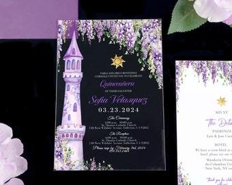 Acrylic Quinceañera Invitations: rapunzel lavender tangled