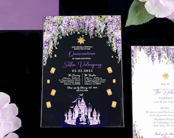 Acrylic Quinceañera Invitations: Rapunzel lavender tangled