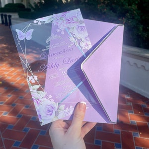 Faire-part de quinceañera en acrylique : lavande pour Sweet Sixteen et Mis Coing