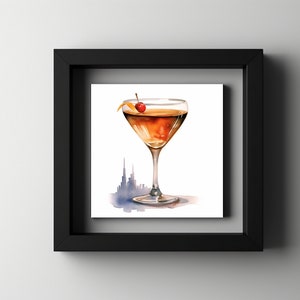 Manhattan Watercolor Digital Art Print - Whiskey Lover Gift, Bar Decor