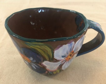 Van Gogh's Irises - Hand-made and Hand-painted One-of-a-kind Ceramic Mugs