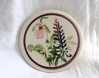 Hand-Painted Floral Ceramic Trivet: Wildflowers, Plant holder, Coaster