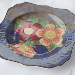 Royal Doulton Wild Rose Square Plate: Vintage Mid-century Platter, Serving Dish, Blue Floral Dinnerware