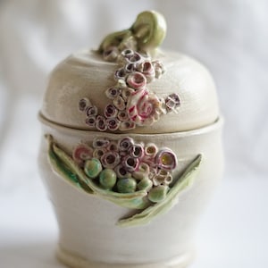 Handmade Pea Flower Ceramic Lidded Dish: Floral Pottery