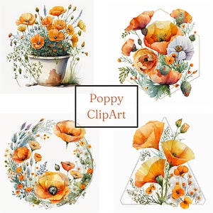 Watercolor Floral Poppy Clipart Spring Flowers Spring Floral, PNG, Commercial Use