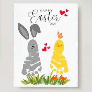 Joyeuses Pâques empreintes de poussin lapin, empreinte de lapin, empreinte de poussin, empreintes de cadeau de Pâques, empreinte de lapin pour tout-petit, bricolage préscolaire