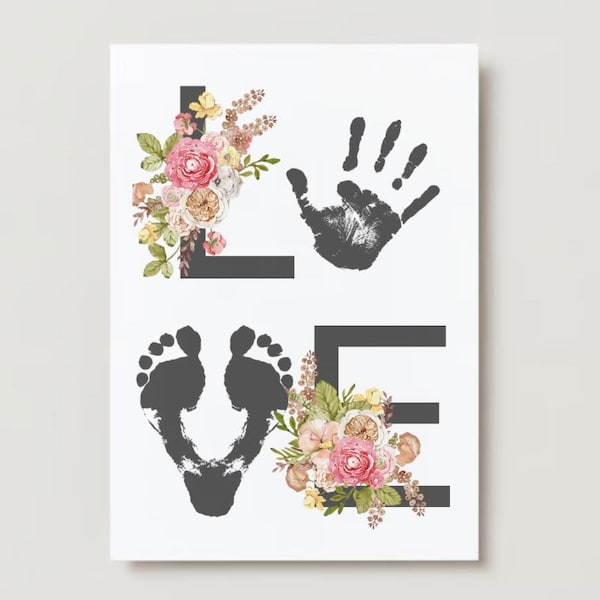 Love Handprint Art, Footprint Love, Gift from baby, DIY Craft Card Art, Nursery Wall Art Print, Keepsake Print, Baby Keepsake