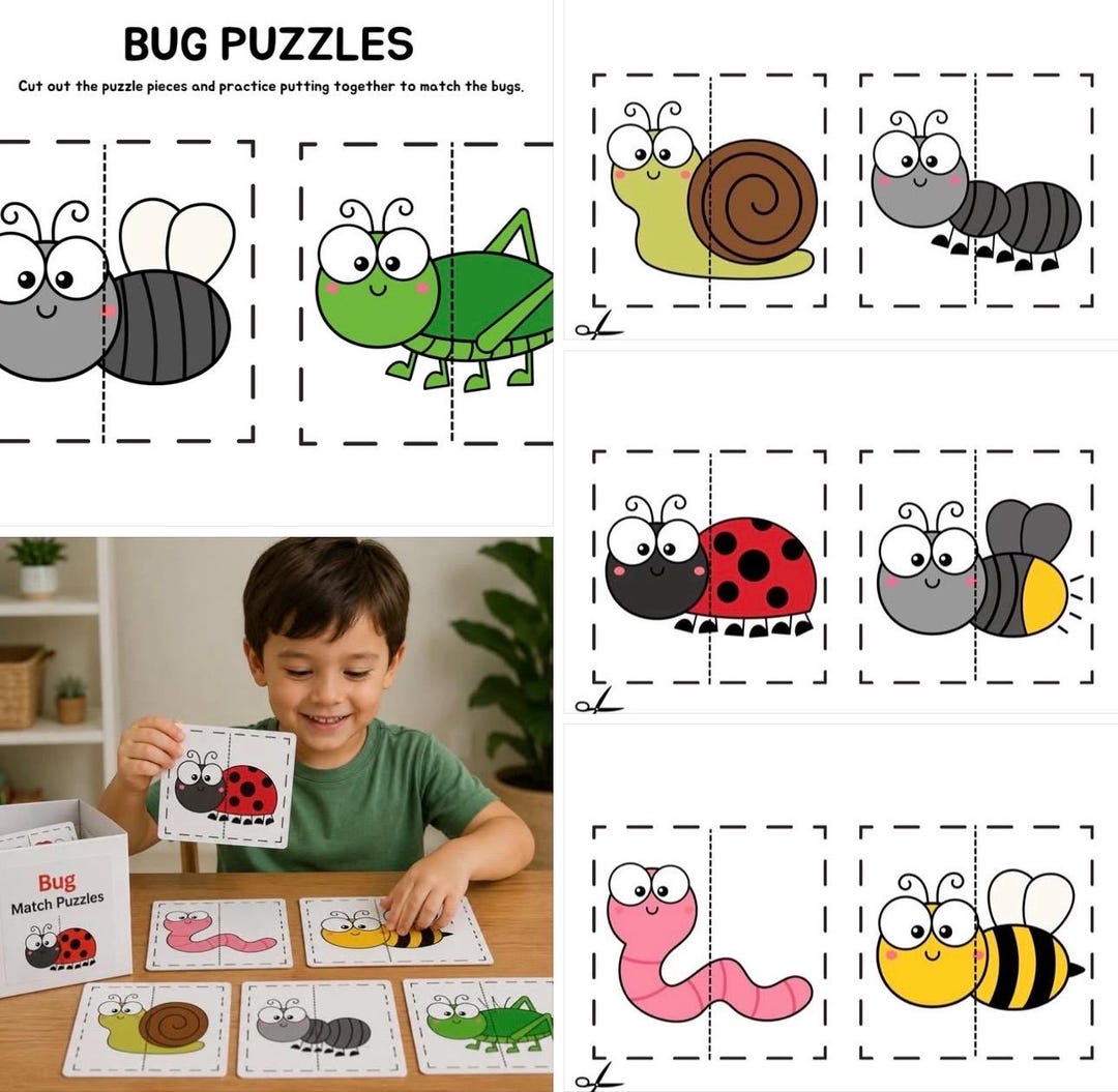Insect Pattern Puzzles Free Bug Puzzles for Toddlers, Preschoolers: Teacher Resources Printable - Etsy