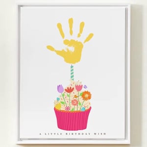 Alles Gute zum Geburtstag Cupcake Handabdruck Handwerk, Geburtstag DIY Handabdruck Karte, Geburtstagsgeschenk vom Baby Kleinkind, Geburtstagskarten Vorlage