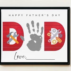 Kaart vader handafdruk, afdrukbaar vaderdag, vader gereedschap cadeau van baby peuter voorschoolse opvang, vaderdag handafdrukken kaart cadeau aandenken