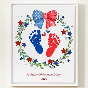 Manualidad de huellas de manos para el Día de los Caídos, Día de los Caídos con huellas de manos para preescolares, Arte de huellas para bebés, Manualidad imprimible para niños pequeños, Recuerdo