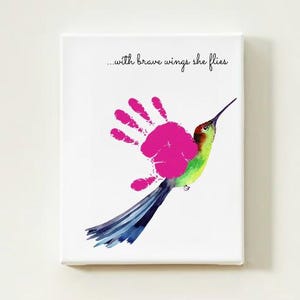 Hummingbird Handprint Keepsake, Wall Decor, Handprint Craft, Handprint Artwork, Bird Handprint, Crafts for Kids, Inspirational Words, Quotes