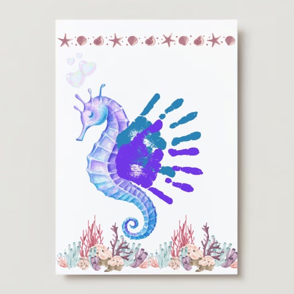 Seahorse Handprint Art, Memory Keepsake, Craft for Toddlers, Preschoolers, Daycare