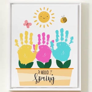 Spring Handprint Flowers, Happy Spring Handprint, Kids Craft Activity, Preschool Toddler Craft, Handprint Keepsake, Spring Craft Printable